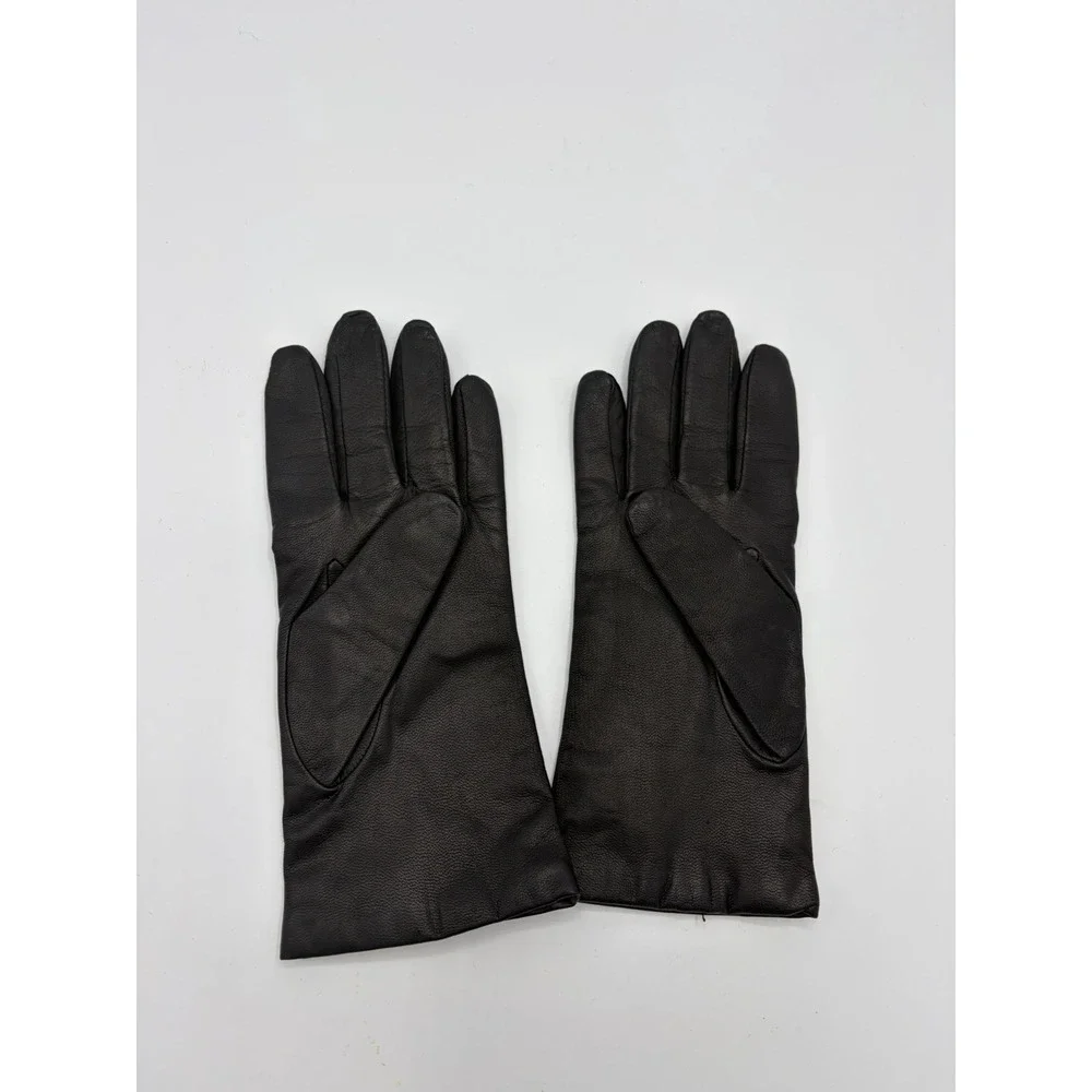 FOWNES BROTHERS Black Leather Cashmere Lined Gloves Size 8 (Medium)